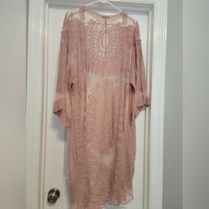 Mauve Lace Mesh 3/4 Sleeve Maternity Cover Up, Medium/Large
